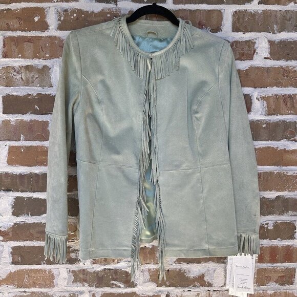 VTG Pamela McCoy Western Jacket Suede Leather Fringe Women's Green Size S NWT - Picture 9 of 11
